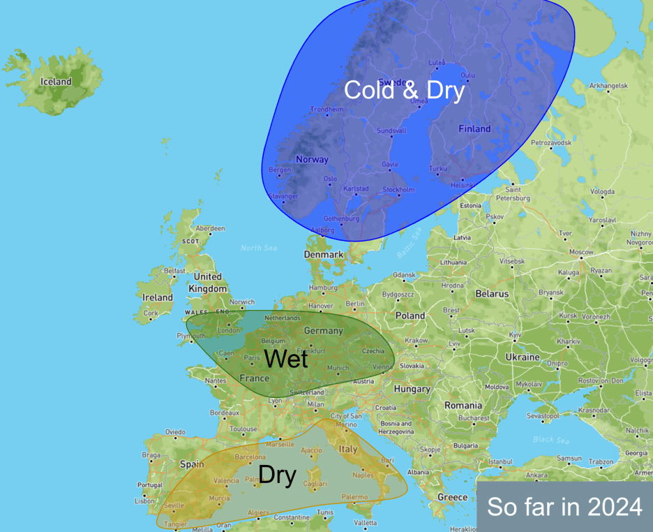 Map of 2024 Cold in Europe
