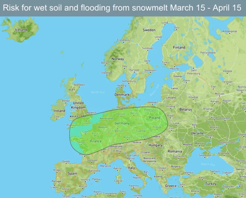 Risk for wet soil and flooding March-April