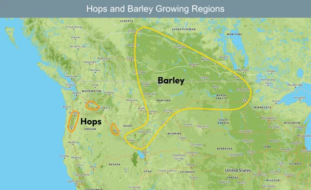 Hops and Barley Growing Regions in US
