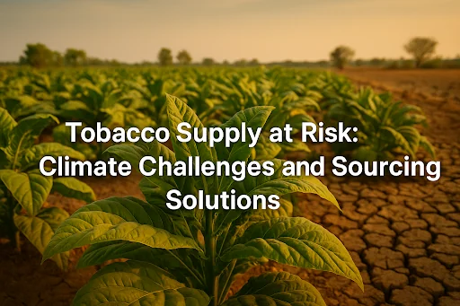A header image featuring images of tobacco crops and the title of the blog about tobacco supply under climate risks.